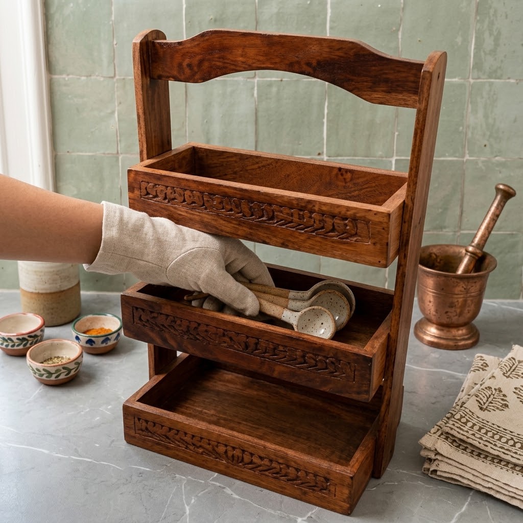 3-Tier Wooden Spoon & Cutlery Stand view 3