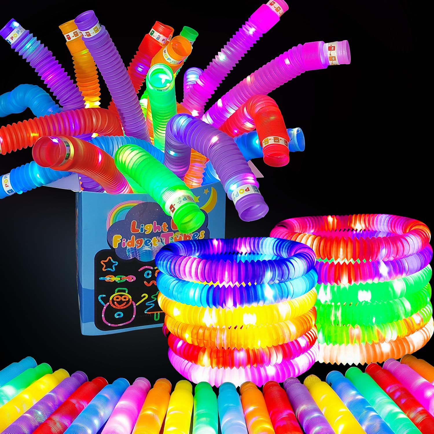 6pcs Colorful Magic Expandable Pop Tube Toy | Flexible Sensory Fidget Tubes, Stretchy Pop Up Light Tubes & Creative Building Toy - Random Color