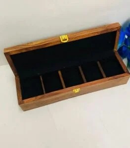 Wooden Watch Box - 5 Slots with Wooden Top view 4