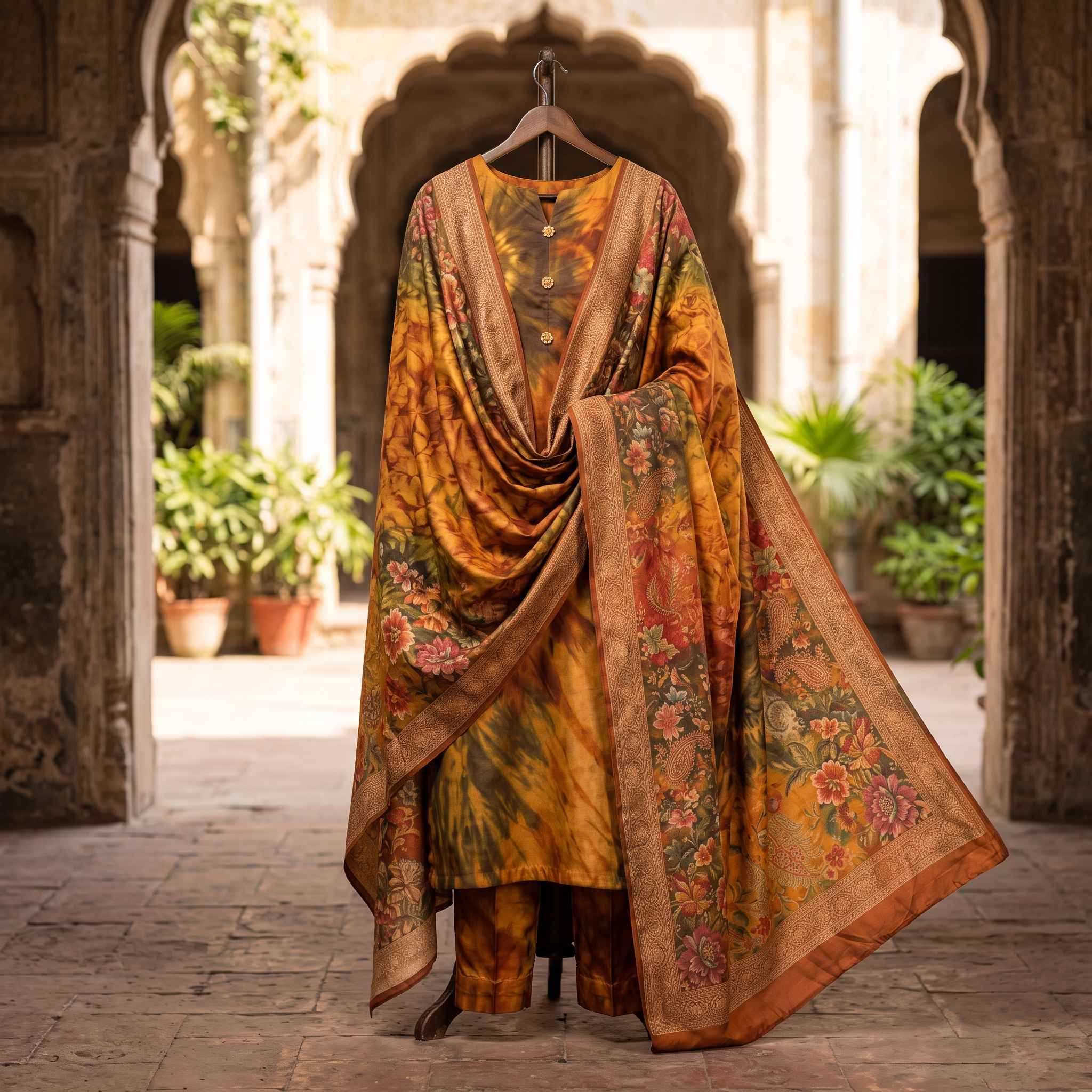 3 Piece Digital Printed China Silk Suit with Airline Shirt, Trouser & Dupatta | Unstitched Women’s Dress view 2