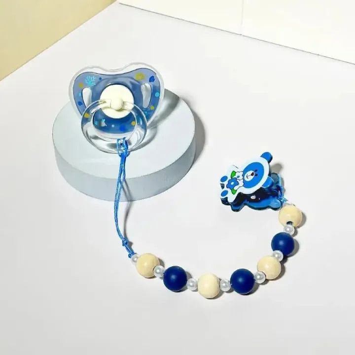 Luxury BPA Free Baby Pacifier & Chain Clip Set | Soft Silicone Newborn Soother with Cute Bear Pendant | Baby Gift Collection-Random color