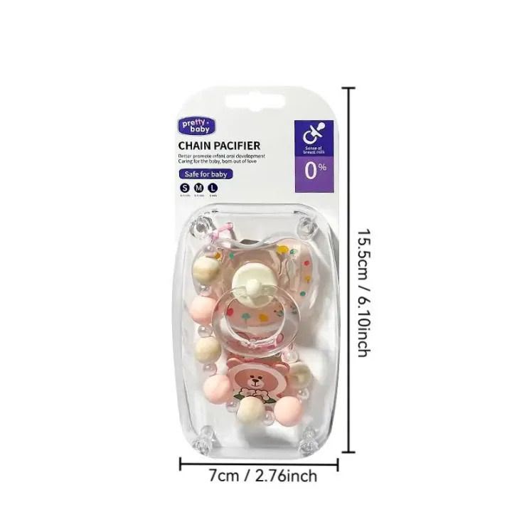Luxury BPA Free Baby Pacifier & Chain Clip Set | Soft Silicone Newborn Soother with Cute Bear Pendant | Baby Gift Collection-Random color view 2
