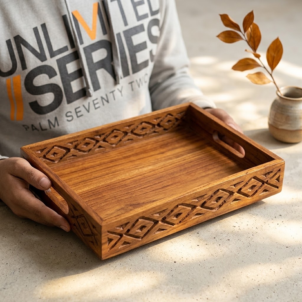Wooden Cut Work Tray Set of 3 view 2