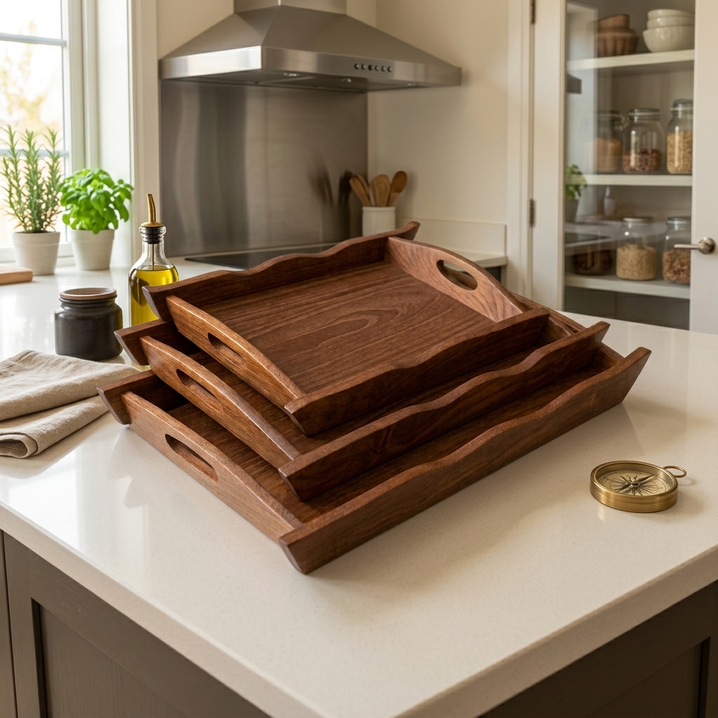 Classic Wooden Tray Set of 3 view 3