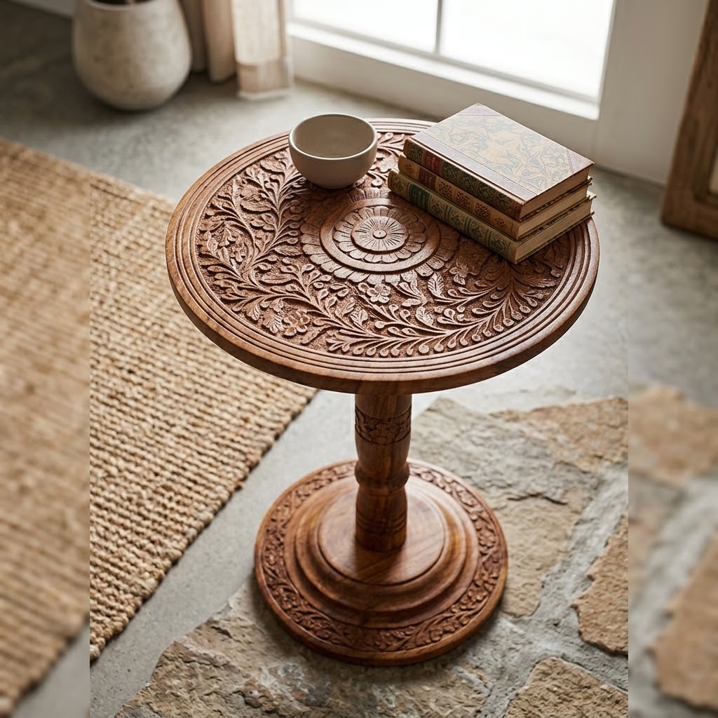 Handcrafted solid Wooden Carving Table -