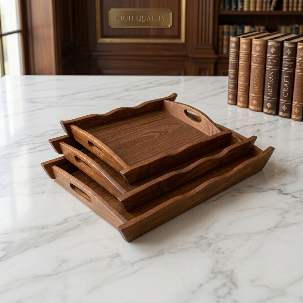 Classic Wooden Tray Set of 3 view 2