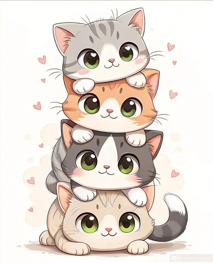 Cute Kitten Stack Kiss-Cut PVC Sticker Decorative Decal