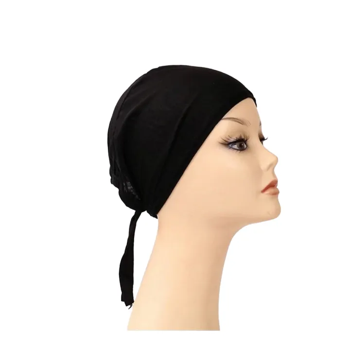 pack of 2 inner hijab cap Muslim Inner Hijab Cap / Muslim Women Plain Hat Islamic Inner Caps Head wear Under scarf Hijab (white and black ) view 2