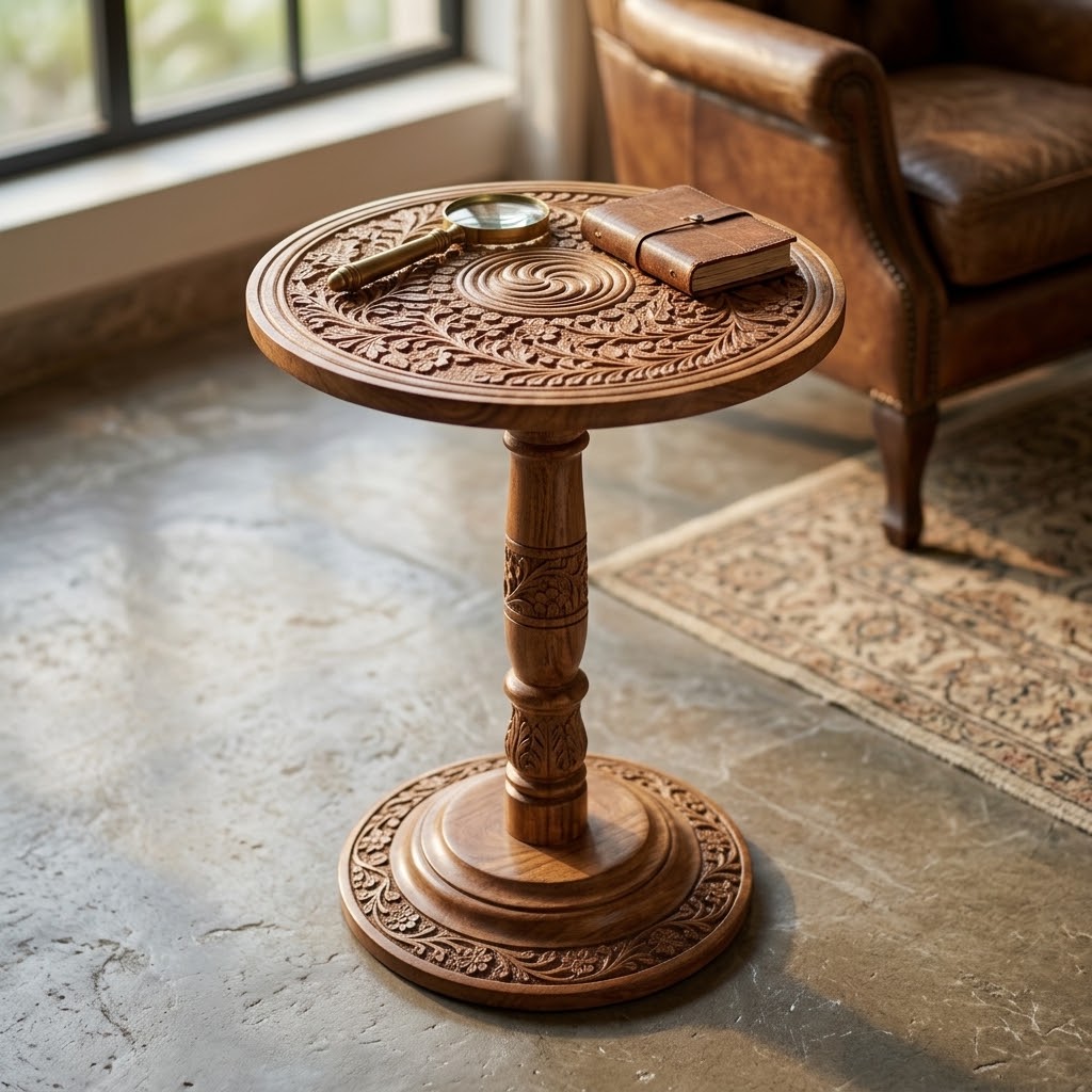 Handcrafted solid Wooden Carving Table - view 2