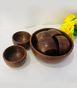Handcrafted Wooden Serving Bowl Set (1 Large + 6 Small Bowls) view 3