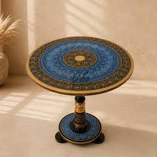 Handmade Wooden Naqshi Art Round Table - 18 inches view 3