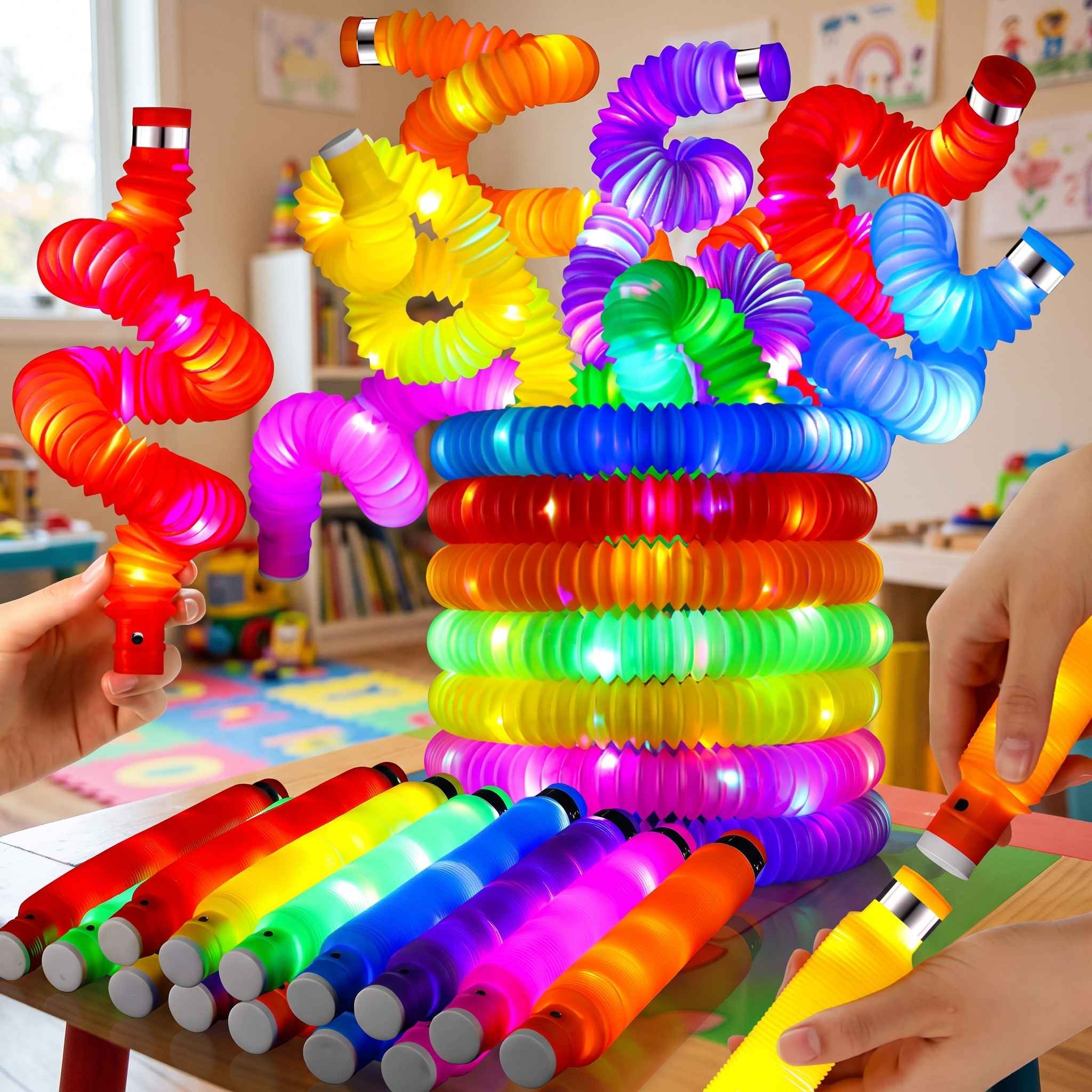 6pcs Colorful Magic Expandable Pop Tube Toy | Flexible Sensory Fidget Tubes, Stretchy Pop Up Light Tubes & Creative Building Toy - Random Color view 3