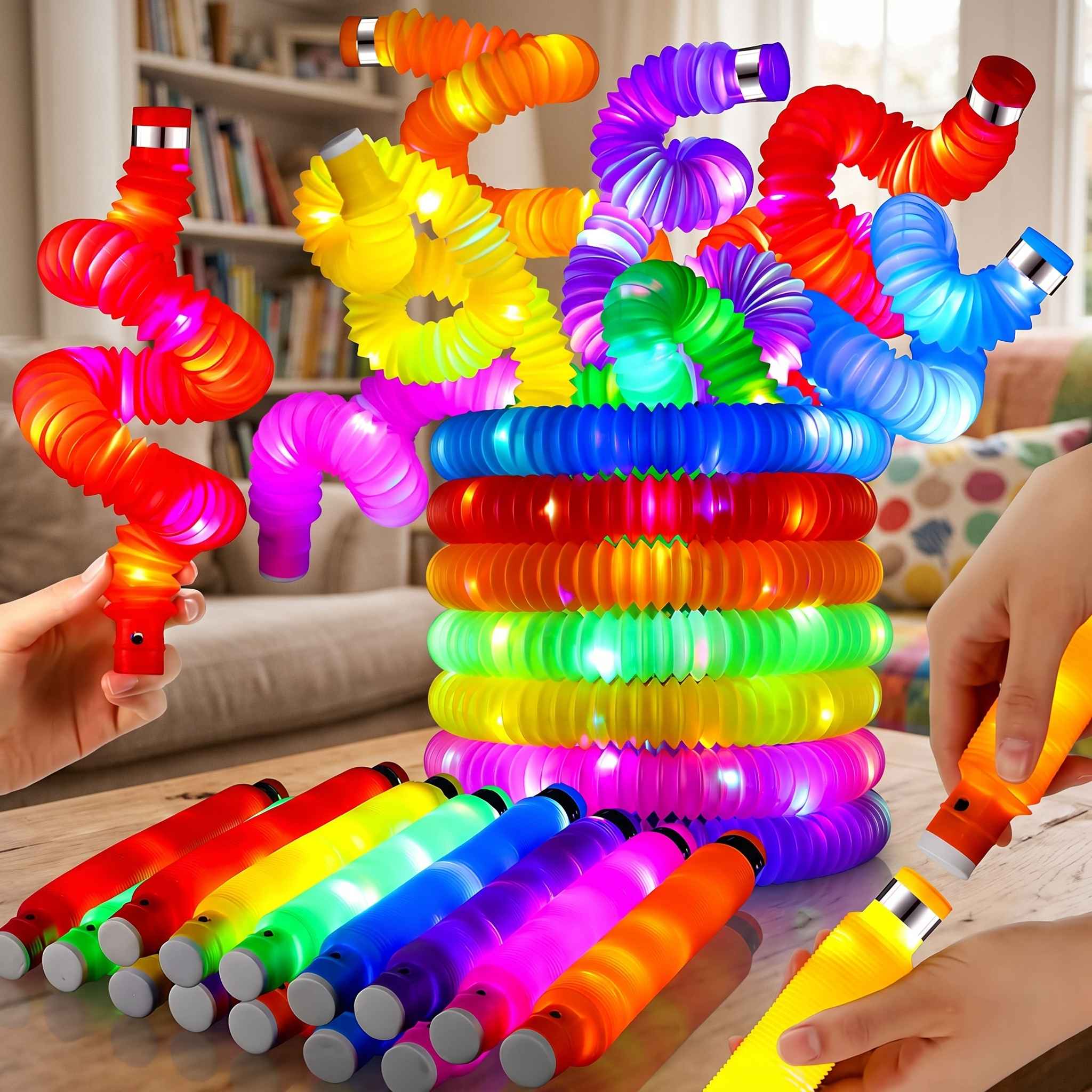 6pcs Colorful Magic Expandable Pop Tube Toy | Flexible Sensory Fidget Tubes, Stretchy Pop Up Light Tubes & Creative Building Toy - Random Color view 2