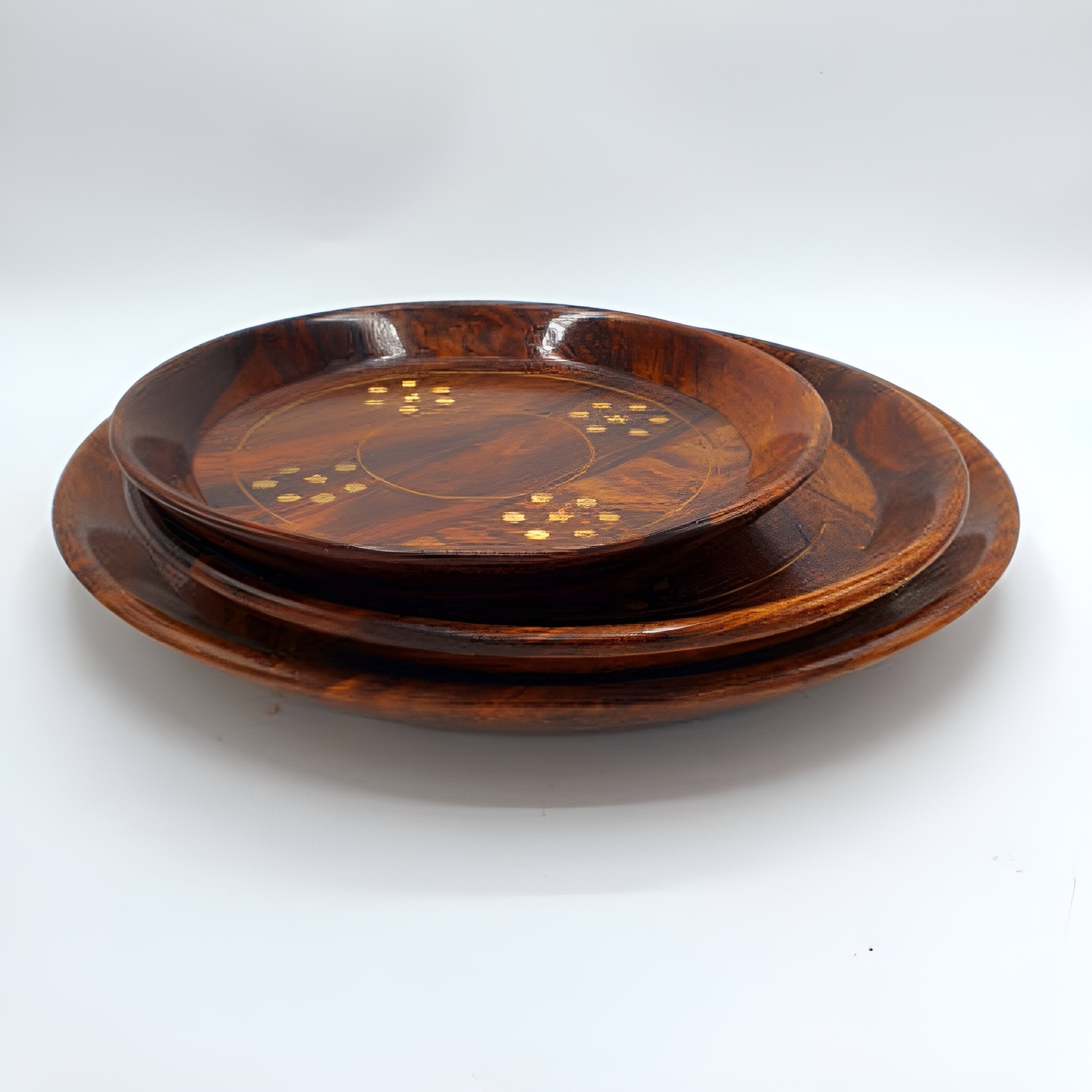 Handcrafted Wooden Brass Plates - Set of 3 view 2
