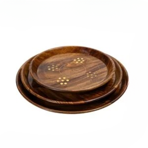 Handcrafted Wooden Brass Plates - Set of 3 view 3