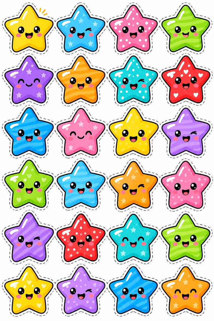 Premium Waterproof PVC Kiss Cut Star Sticker Sheet