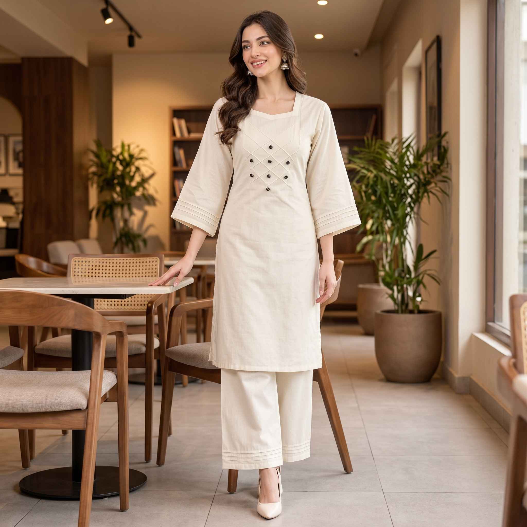 Elegant Ivory Georgette Embellished 2-Piece Ready-to-Wear Suit for Women view 2