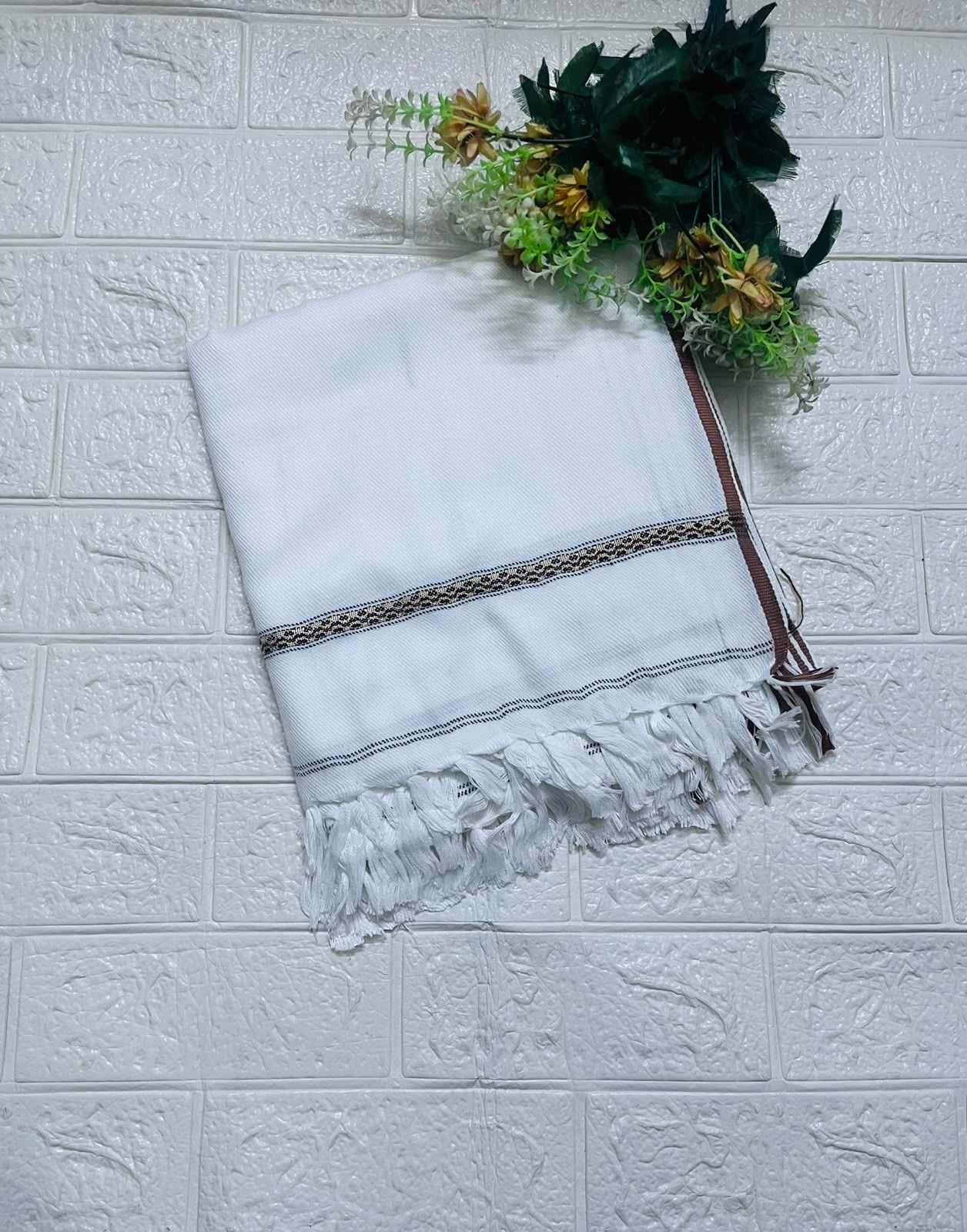 Premium Men's Wool Pashmini Winter Shawl - White view 3