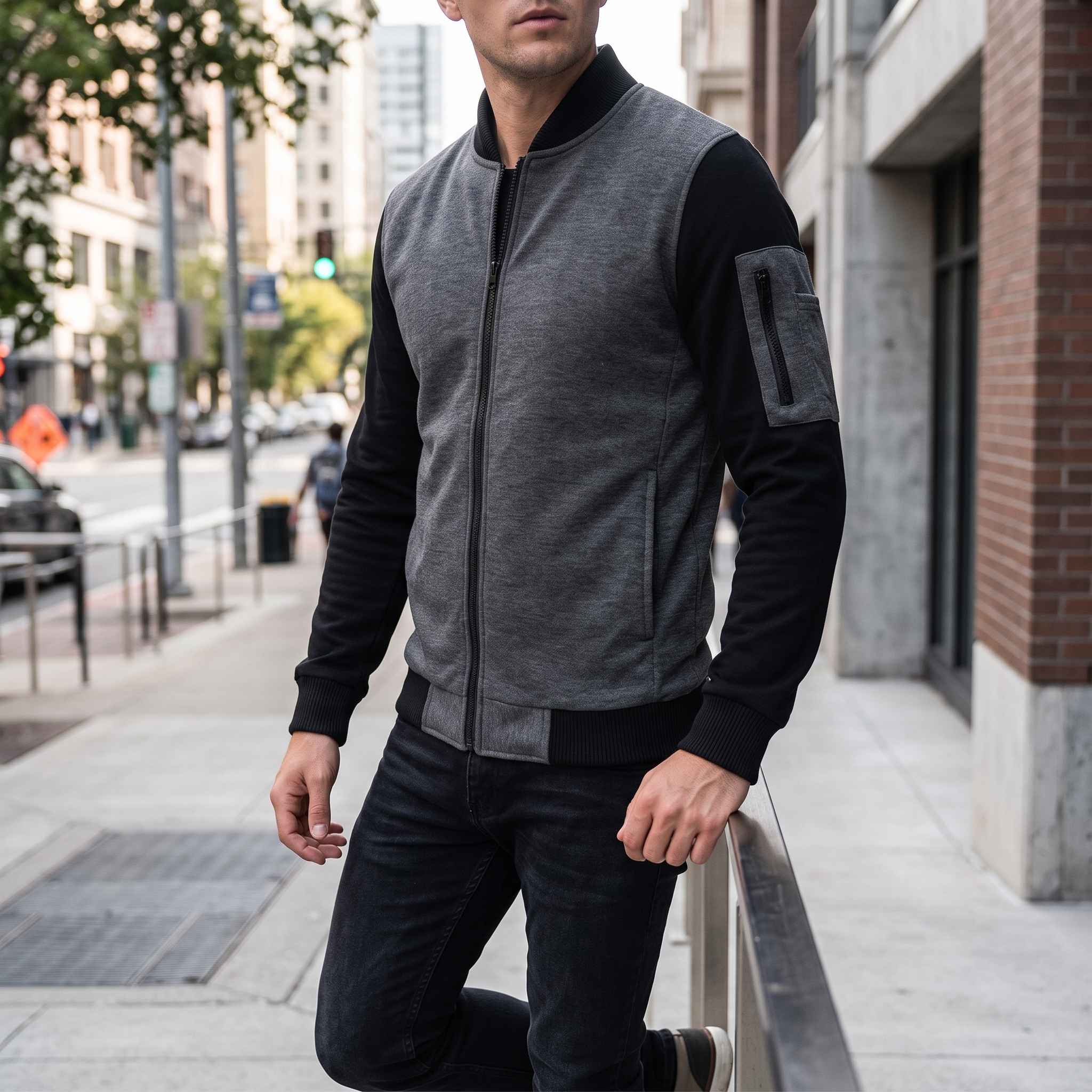 Men's Winter Zipper Jacket - Charcoal Grey view 2