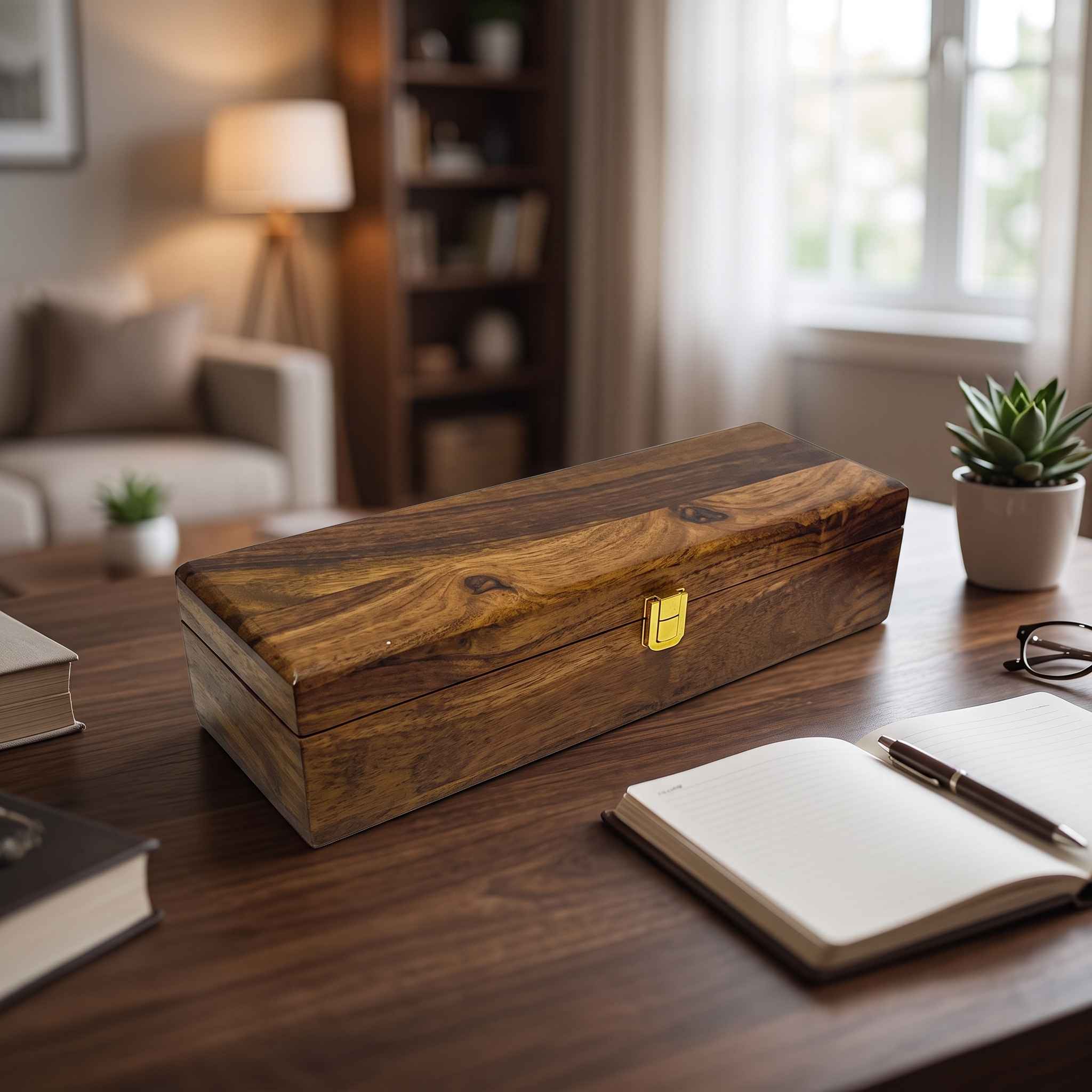 Wooden Watch Box - 5 Slots with Wooden Top view 2