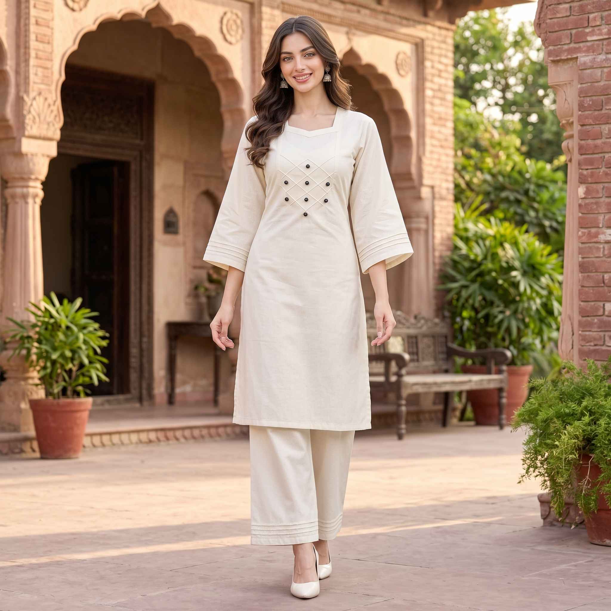 Elegant Ivory Georgette Embellished 2-Piece Ready-to-Wear Suit for Women view 3