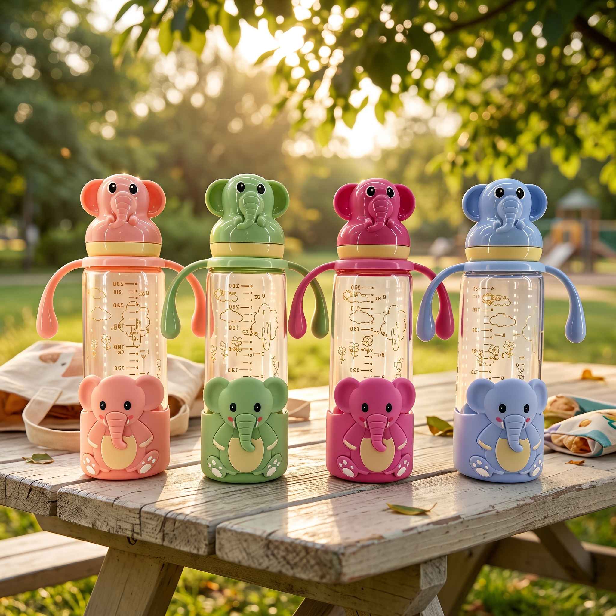 Premium Glass Baby Feeding Bottle | Anti-Colic Regular Nipple & Ergonomic Handles | Adorable 3D Elephant Design | 240ml Large view 2