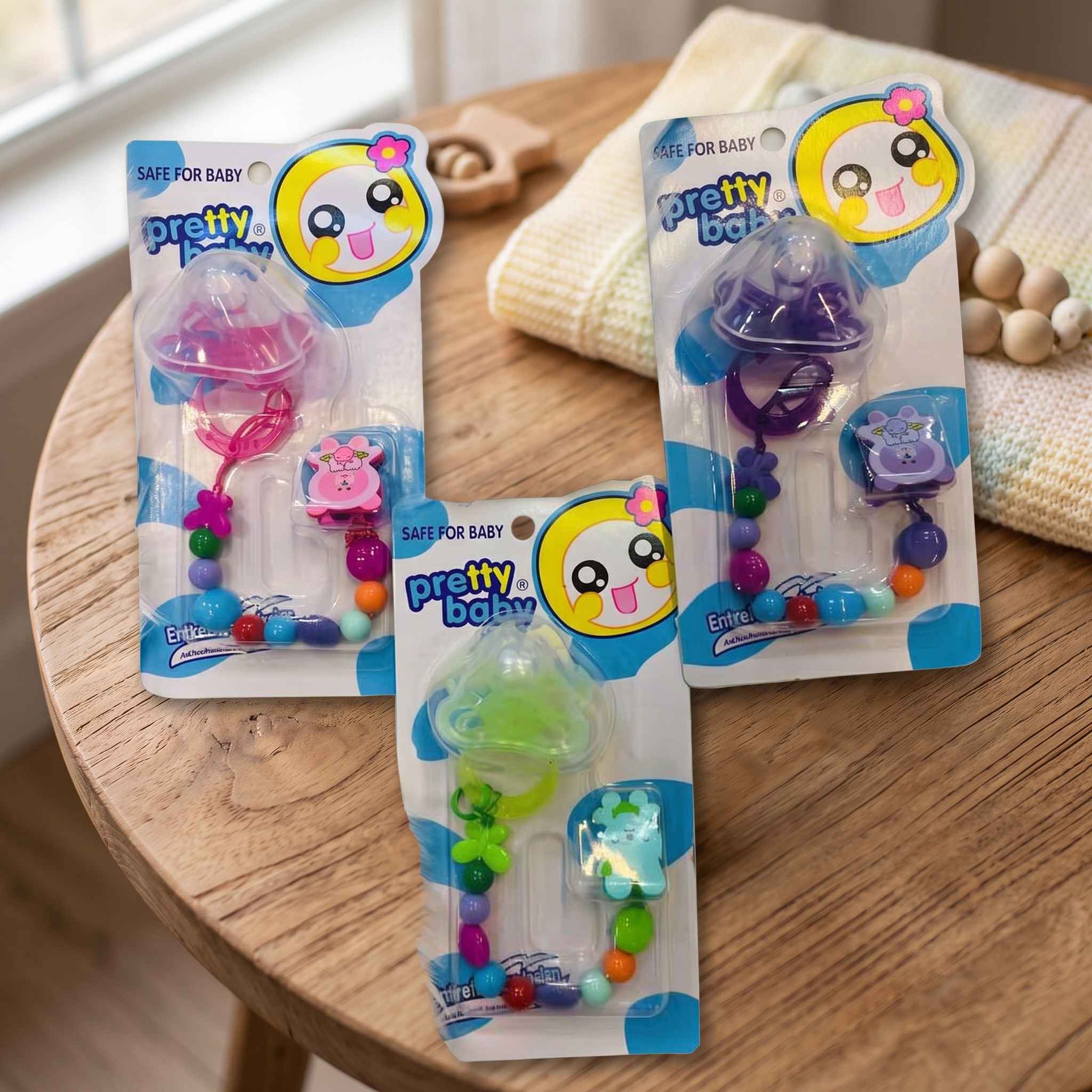 Adorable Baby Pacifier with Colorful Beaded Pacifier Chain & Safety Clip | Soft Round Silicone Soother Teether for Infants view 2