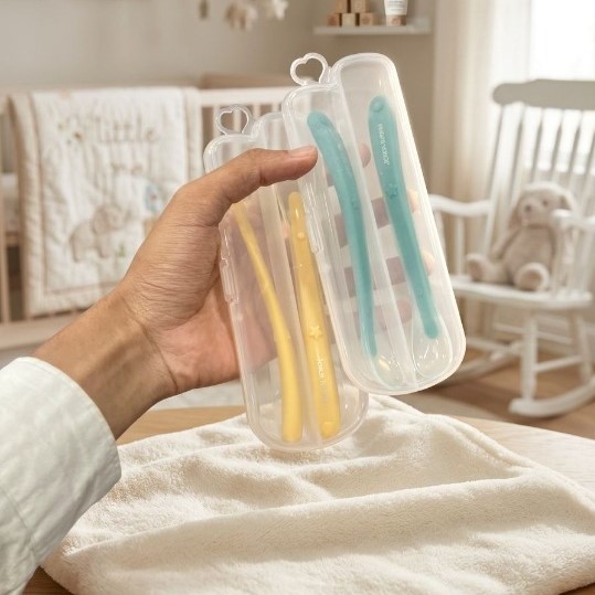 Baby Silicone Feeding Spoon Set with Hygienic Storage Box | Ultra-Soft Non-Toxic Self Feeding Toddler Utensils - Random Color