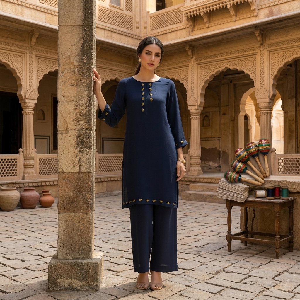 TT - BE-0004 Blue Suit Chiffon Cloth New Collection view 2
