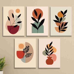 5-Piece Minimalist Abstract Leaf Wall Art MDF Frames Set