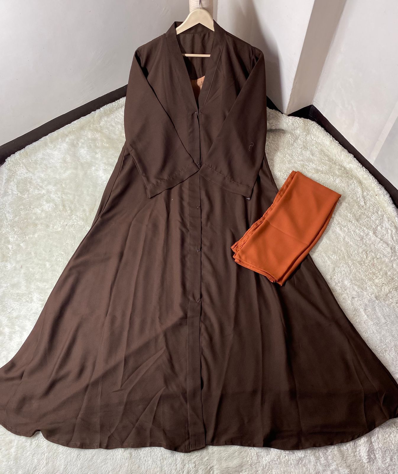Chocolaty Abaya With Inner & Stoller - China Georgette view 4