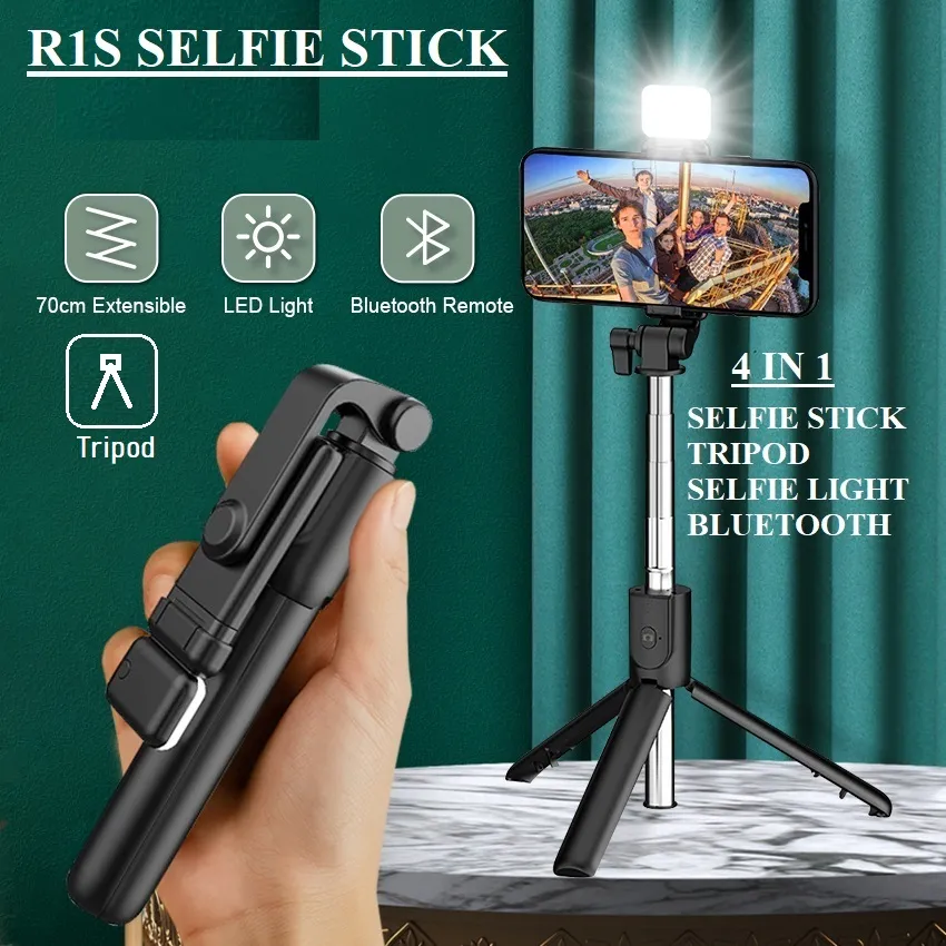 R1S Premium 3-in-1 Extendable Selfie Stick Tripod with Wireless Bluetooth Remote – Portable Phone Stand for TikTok, Vlogging, Live Streaming & Group Selfies | Universal iPhone & Android Holder