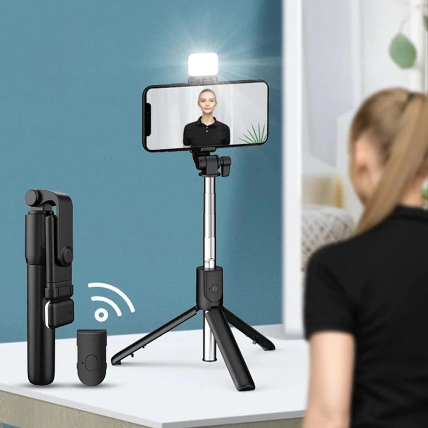 R1S Premium 3-in-1 Extendable Selfie Stick Tripod with Wireless Bluetooth Remote – Portable Phone Stand for TikTok, Vlogging, Live Streaming & Group Selfies | Universal iPhone & Android Holder view 2