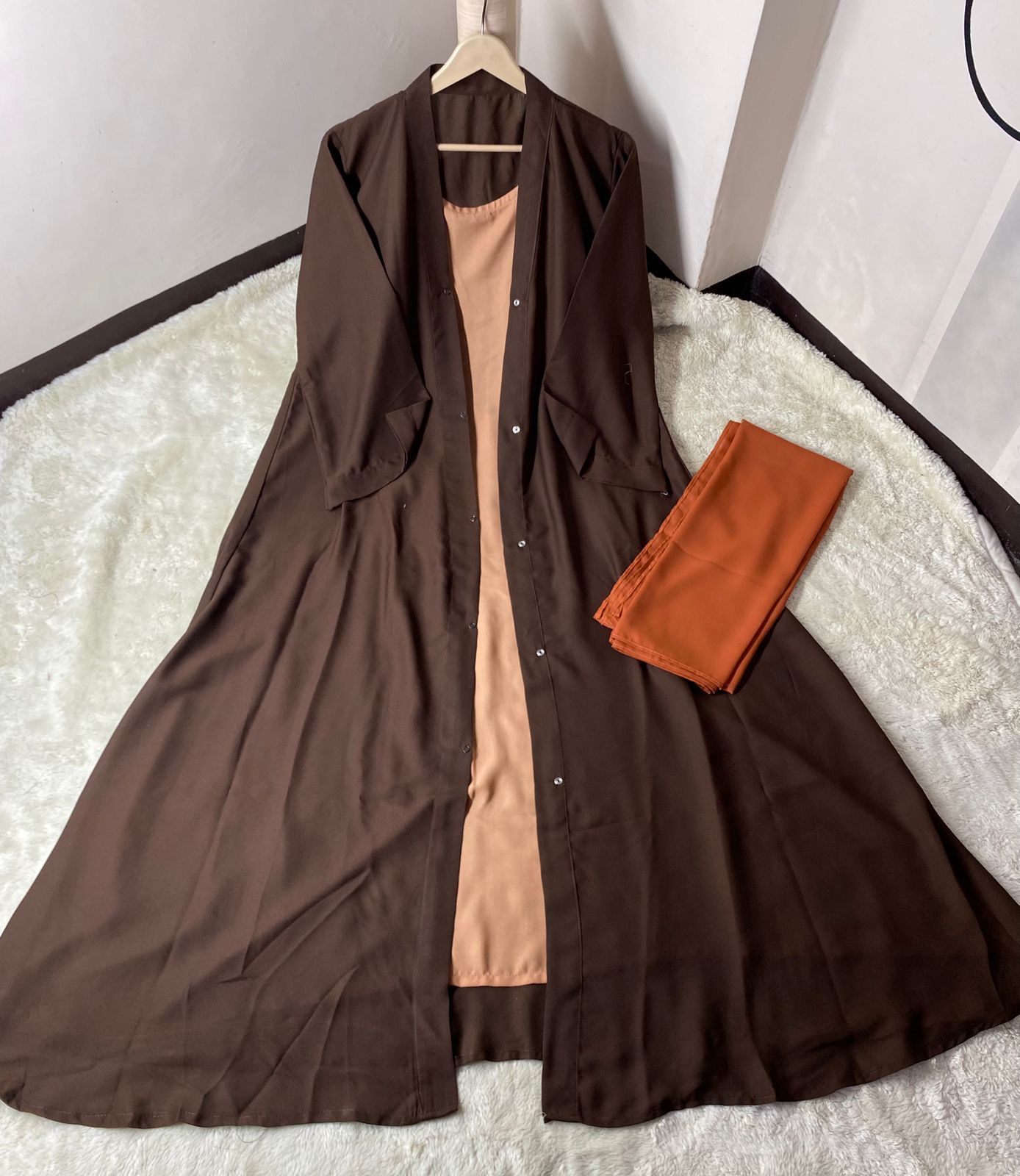 Chocolaty Abaya With Inner & Stoller - China Georgette view 3