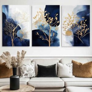 3-Piece Premium Blue Abstract Wall Art Frames Set - HD Print