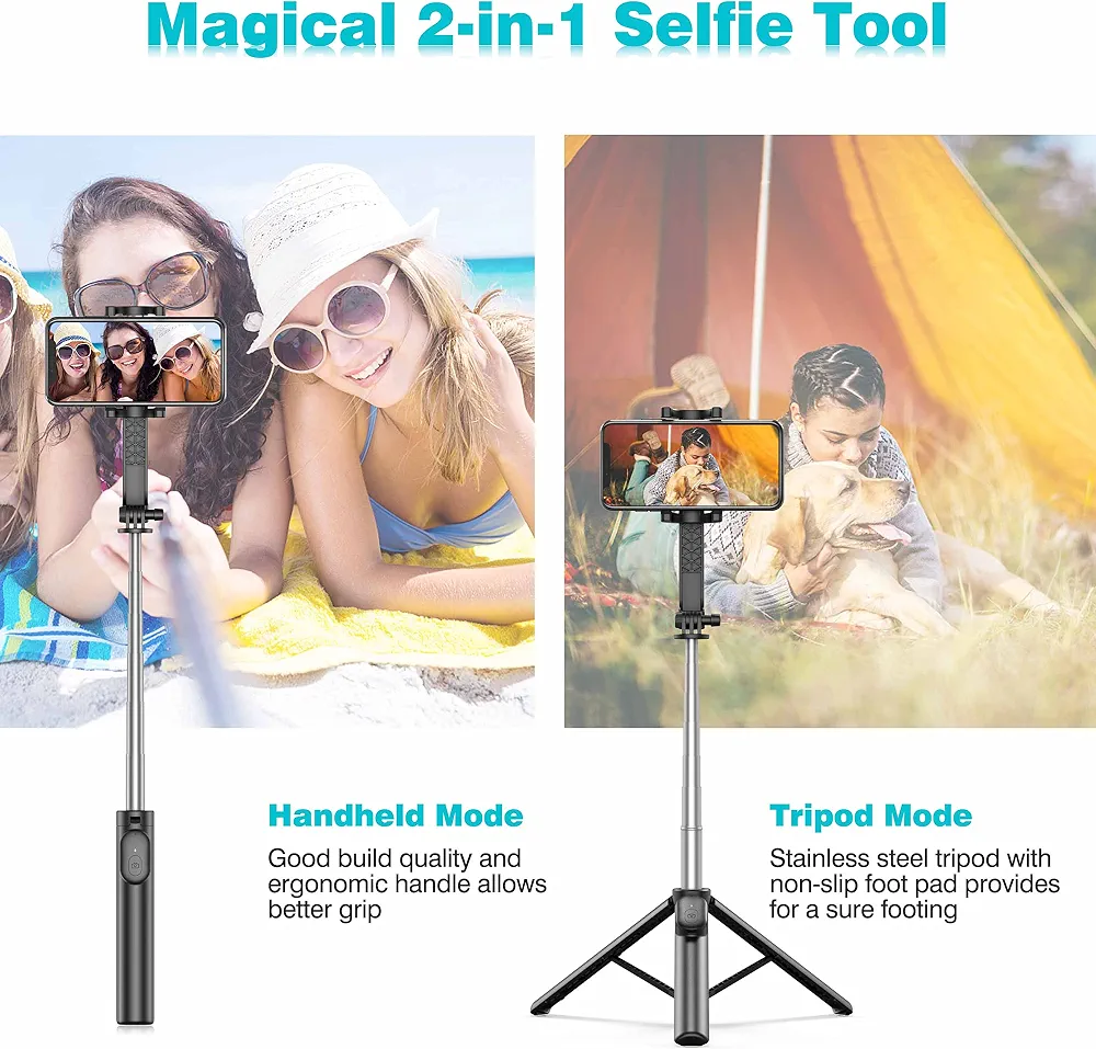 R1S Premium 3-in-1 Extendable Selfie Stick Tripod with Wireless Bluetooth Remote – Portable Phone Stand for TikTok, Vlogging, Live Streaming & Group Selfies | Universal iPhone & Android Holder view 4