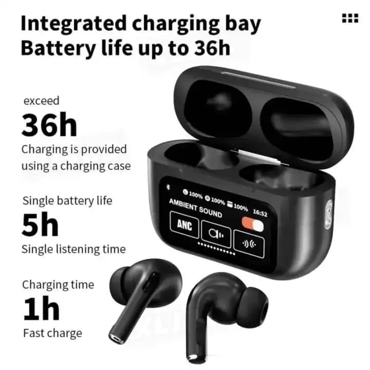 A9 Pro Wireless Earbuds with LED Display Case - Black view 3