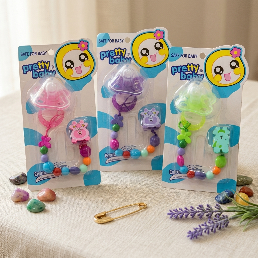 Adorable Baby Pacifier with Colorful Beaded Pacifier Chain & Safety Clip | Soft Round Silicone Soother Teether for Infants