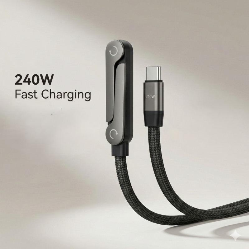 240W Fast Charging USB-C Cable With Foldable Phone Stand view 3