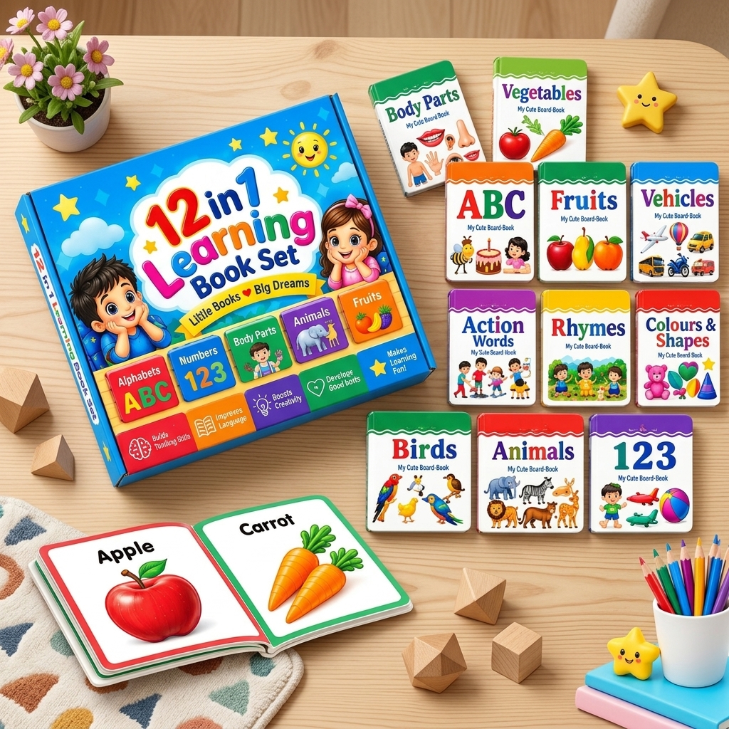 My First Learning Library - 12 in 1 Mini Library Books Educational Board Books for Kids