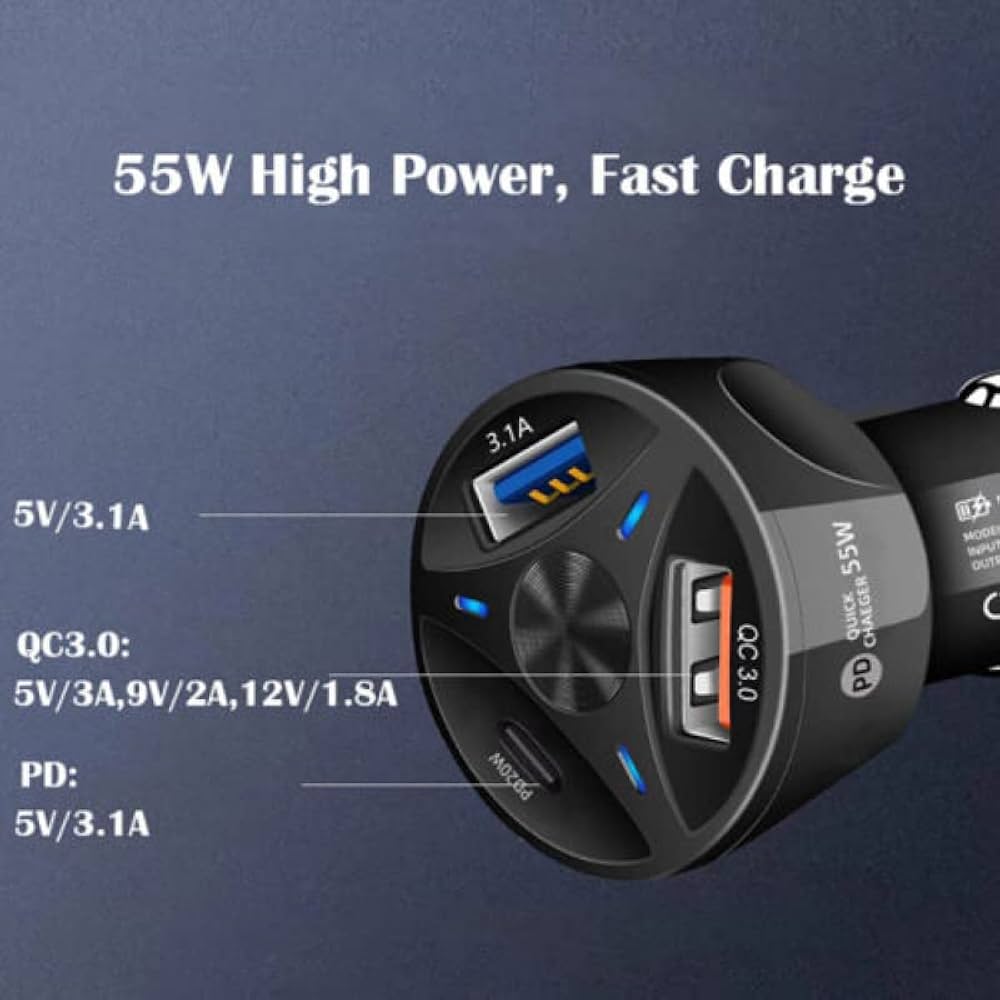 55W Dual USB Car Charger – Fast QC 3.0 + PD Type C (Box Pack) view 3
