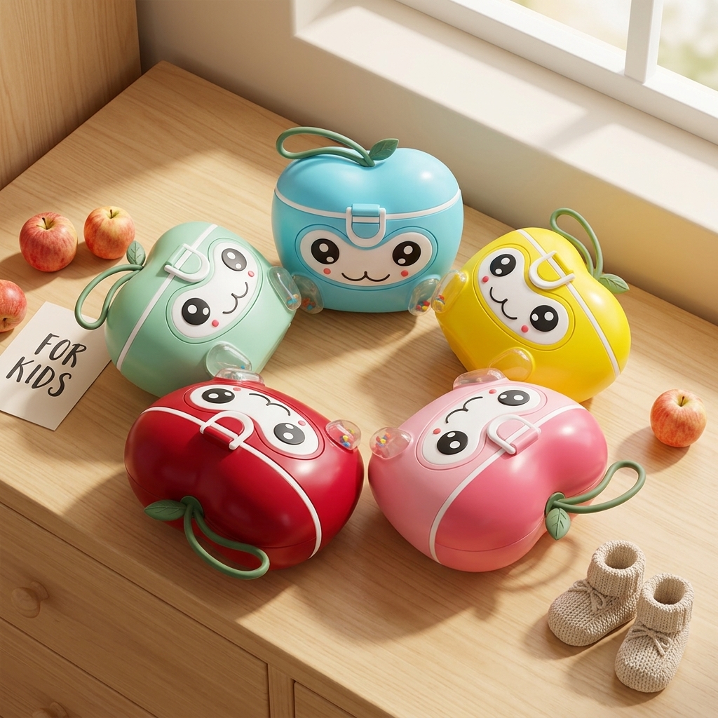 Premium Apple Shape Baby Milk Container | Cute Cartoon Face Airtight Infant Feeding & Food Storage Box