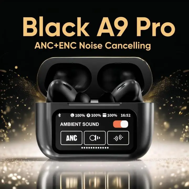 A9 Pro Wireless Earbuds with LED Display Case - Black