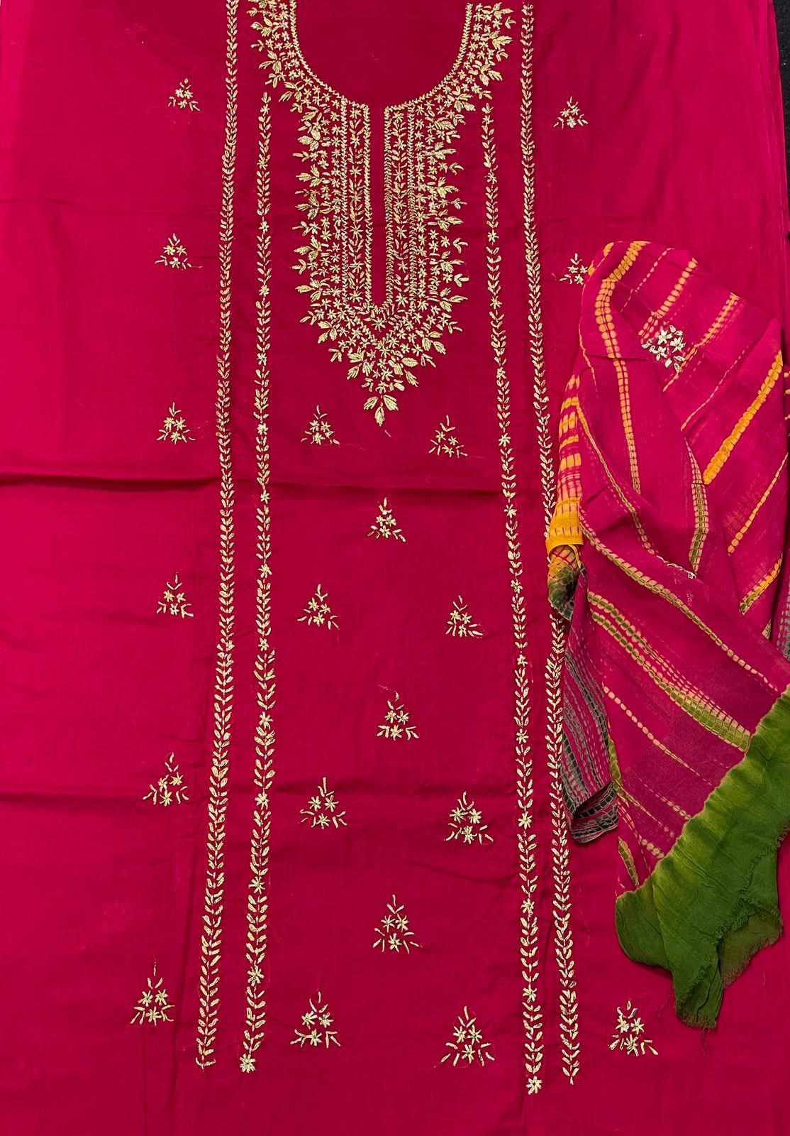 Handmade Gueen Golden Gota Work With Cheffon Dupatta 3 Pc Suit Lawn view 5