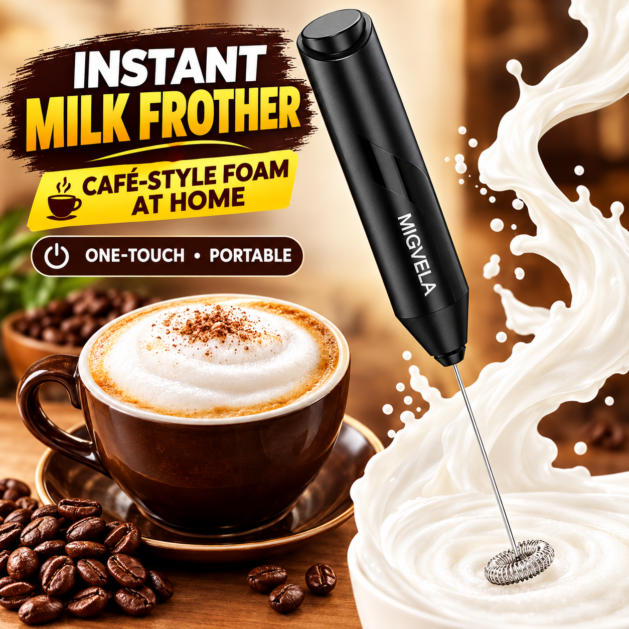 Electric Coffee Beater & Milk Frother – 3-Speed Adjustable USB Rechargeable Mixer, Electric Egg Whisk & Coffee Foam Maker view 2