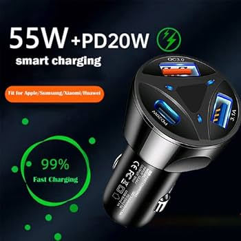 55W Dual USB Car Charger – Fast QC 3.0 + PD Type C (Box Pack) view 2