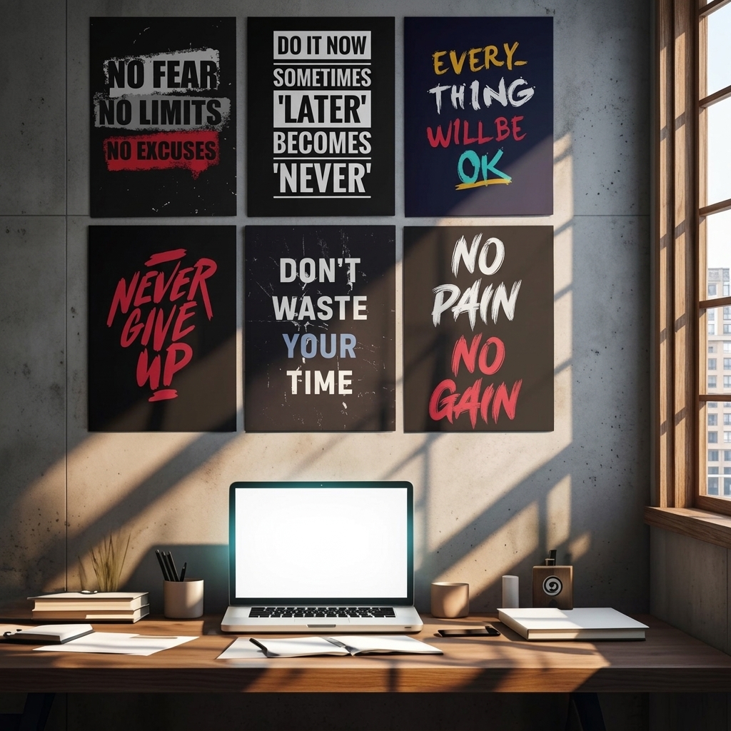 6-Piece Motivational Quotes MDF Wall Art Frames Set (Modern Aesthetic)