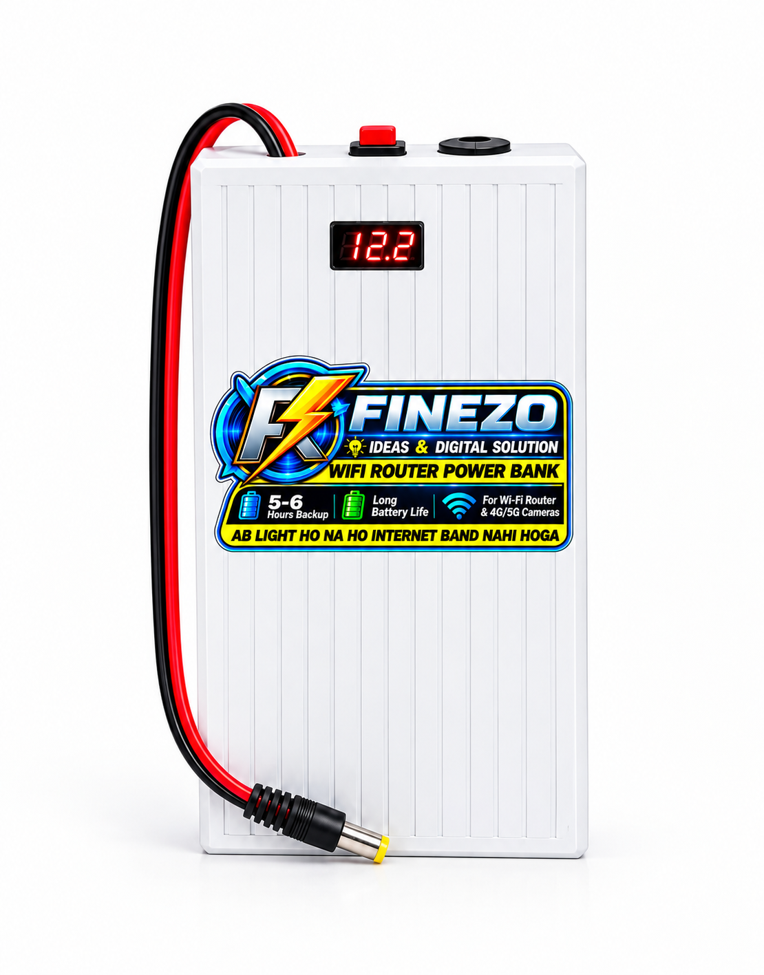 Finezo WiFi Router Power Bank 12000mAh 9V/12V | LED Digital Voltage Display | 0.5A & 1A Support | 5–6 Hours Backup | Mini UPS