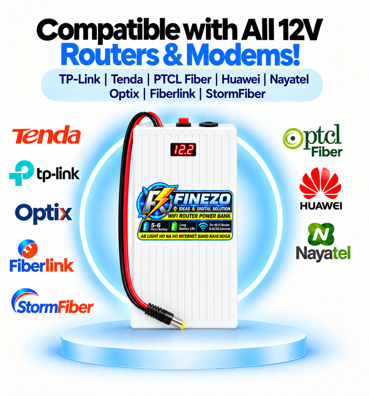 Finezo WiFi Router Power Bank 12000mAh 9V/12V | LED Digital Voltage Display | 0.5A & 1A Support | 5–6 Hours Backup | Mini UPS view 2