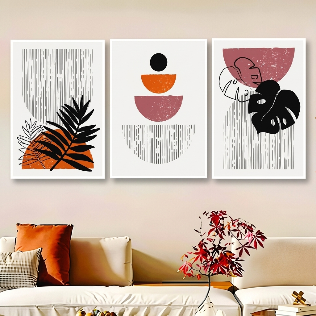 3-Piece Abstract Botanical MDF Wall Art Frames Set